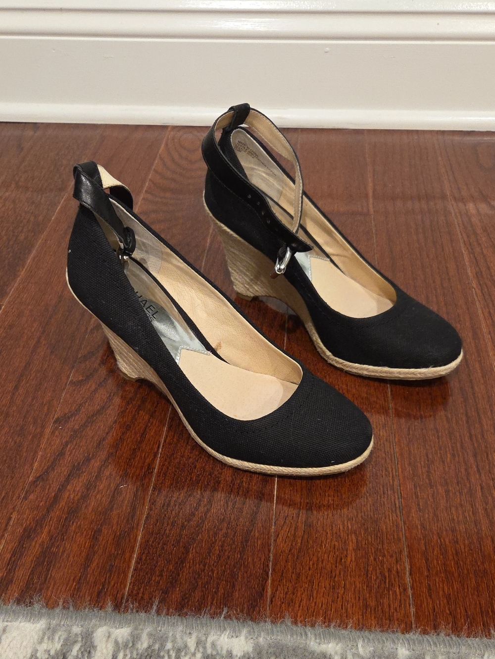 Michael Kors Black Espadrille Wedge Ankle-Strap Pumps